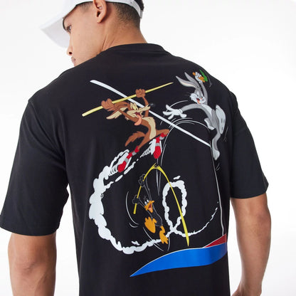 The Male model is wearing Multi Character Team Looney Tunes Black Oversized T-Shirt  5