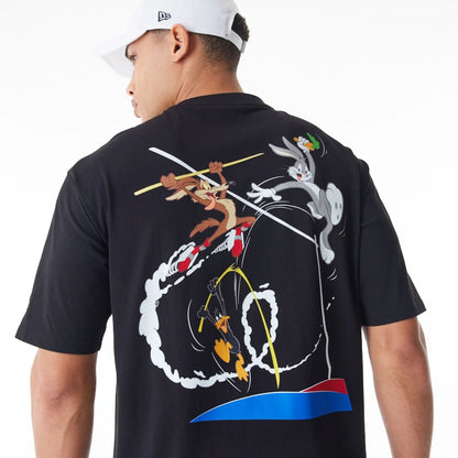 The Male model is wearing Multi Character Team Looney Tunes Black Oversized T-Shirt  2