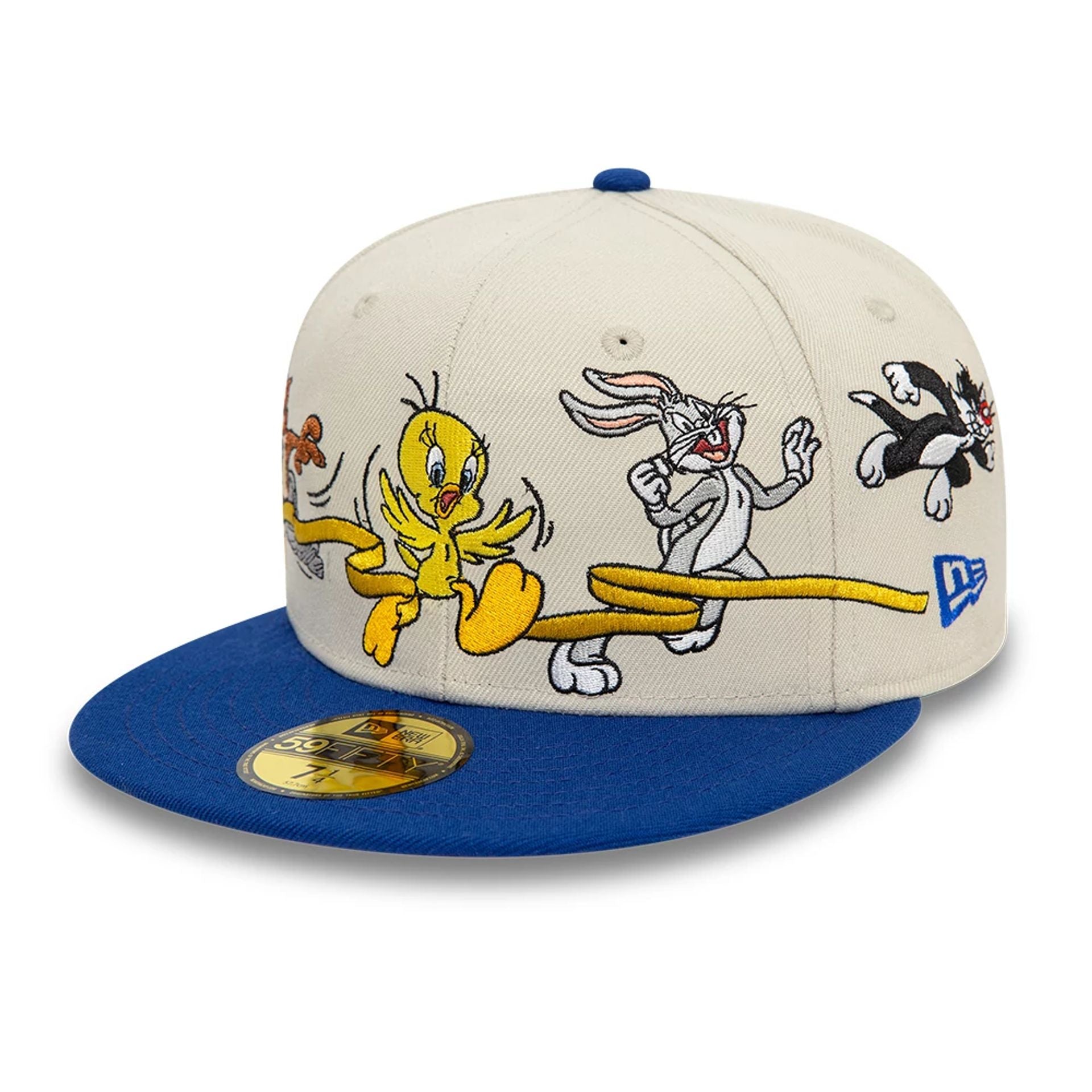 This is a Multi Character Team Looney Tunes Light Beige 59FIFTY Fitted Cap 1