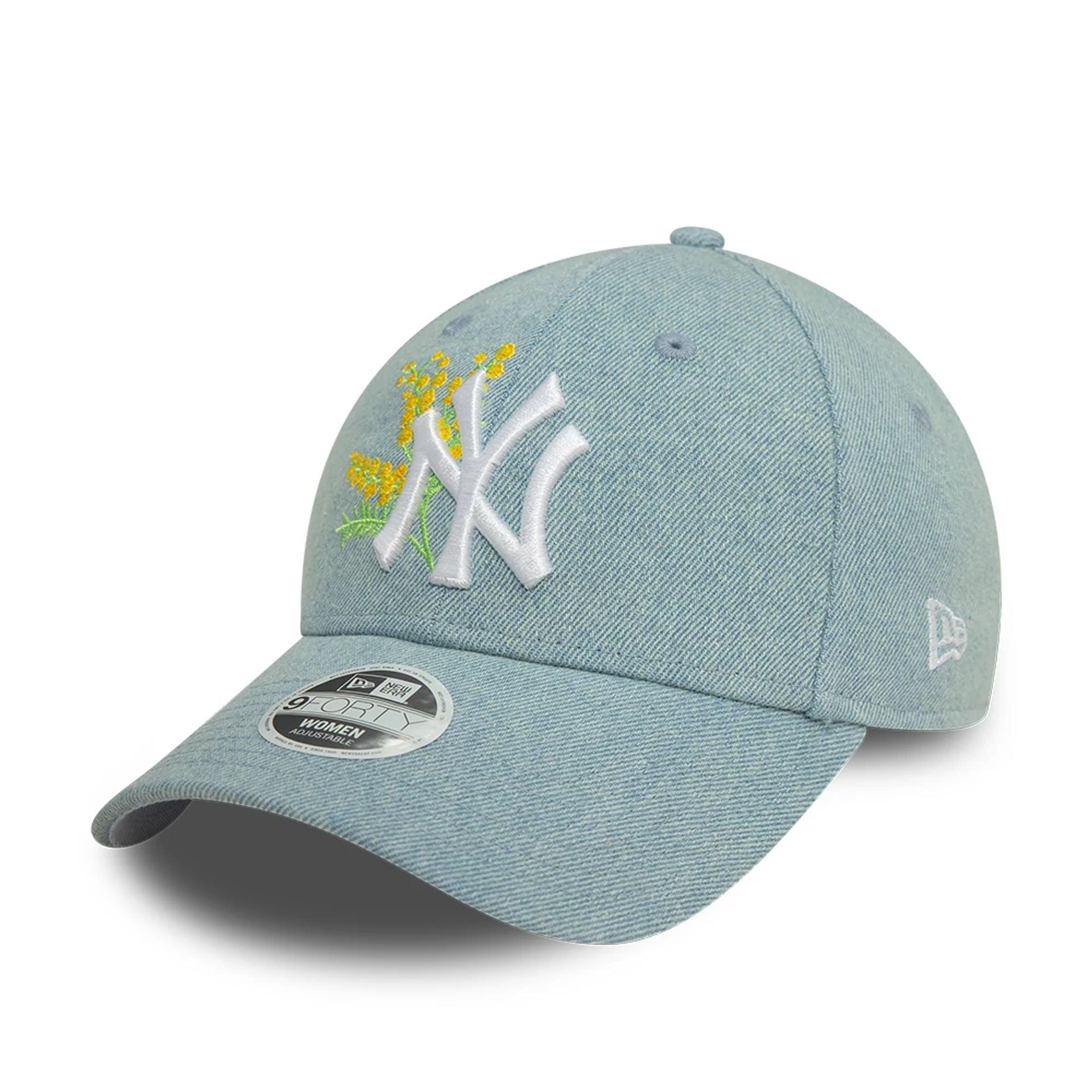 This is a New York Yankees Womens Denim Mimosa Light Blue 9FORTY Adjustable Cap 1