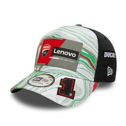 This is a Ducati Francesco Bagnaia Misano Race Special White 9FORTY A-Frame Adjustable Cap 1