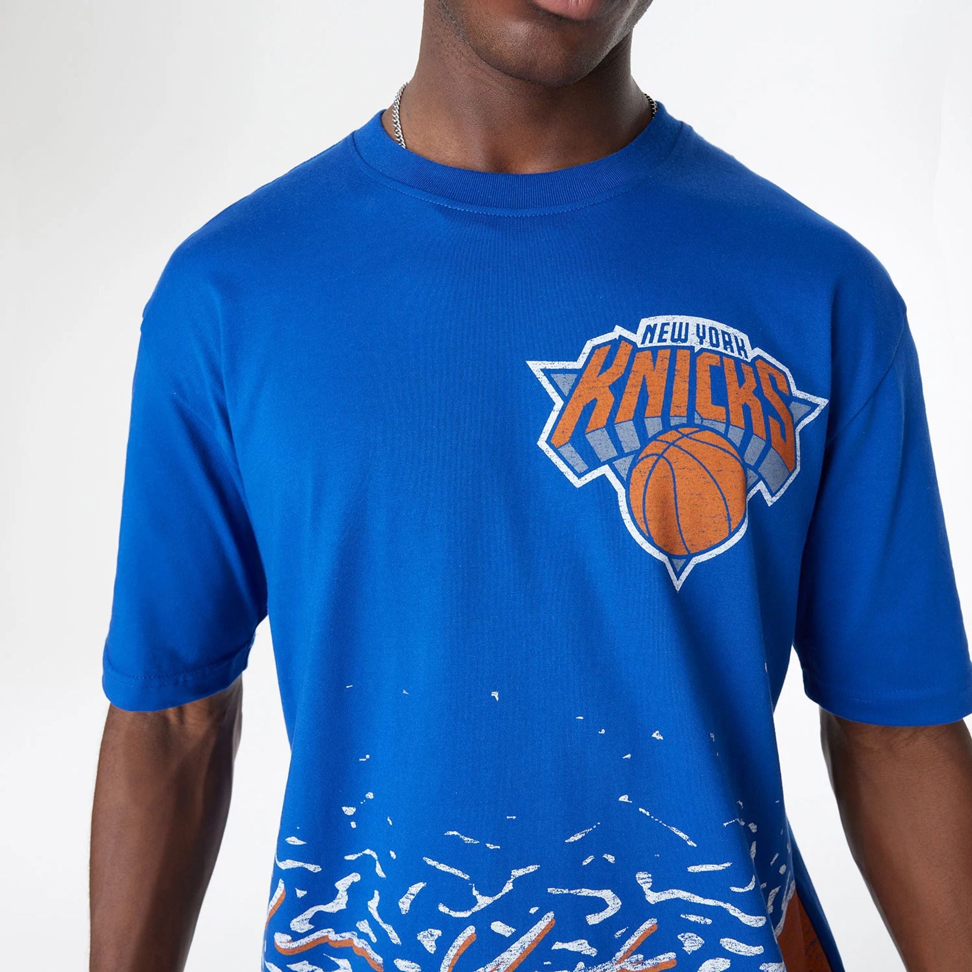 The Male model is wearing New York Knicks Sport Classic Blue T-Shirt 7