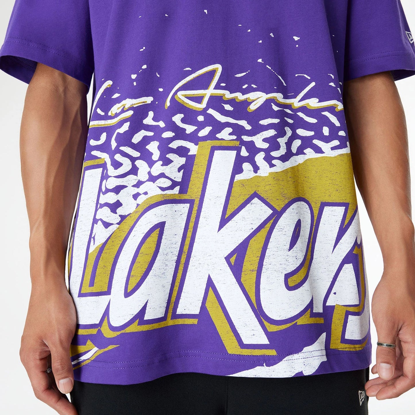 The Male model is wearing LA Lakers Sport Classic Purple T-Shirt 6