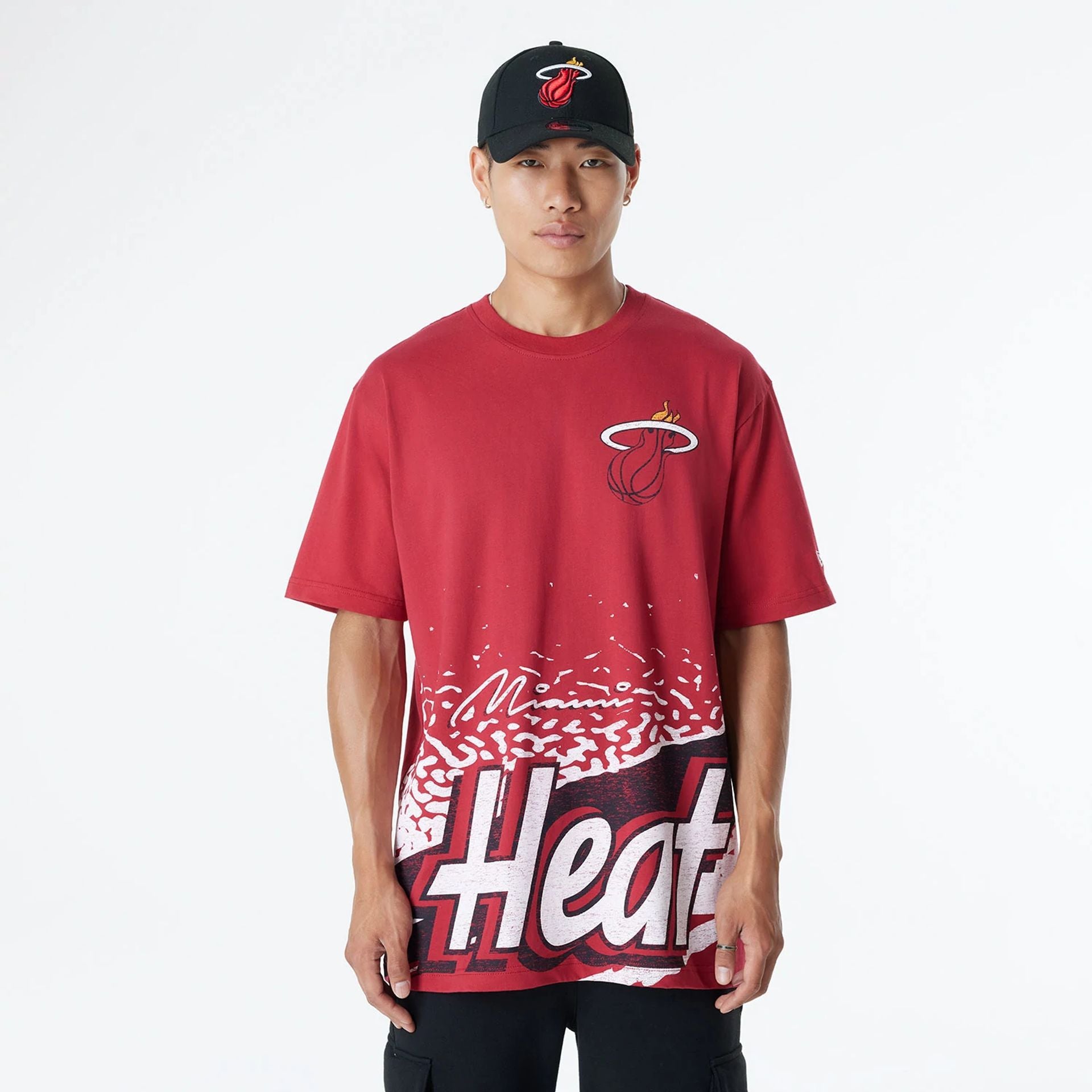 The Male model is wearing Miami Heat Sport Classic Dark Red T-Shirt 1