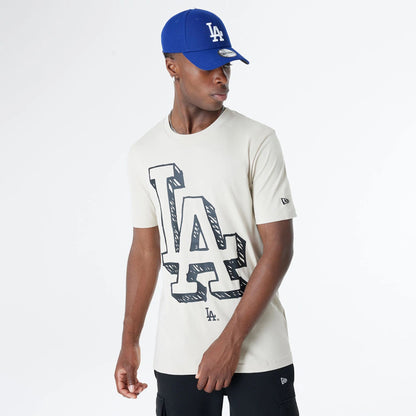 The Male model is wearing LA Dodgers Official Doodles Light Beige T-Shirt 6