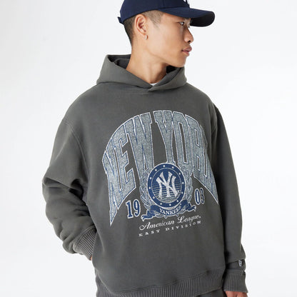 The Male model is wearing New York Yankees Oversized Essential Dark Grey Oversized Pullover Hoodie 5