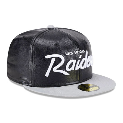 This is a Las Vegas Raiders Faux Leather Crown Black 59FIFTY Fitted Cap 3