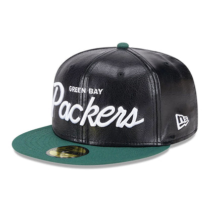 This is a Green Bay Packers Faux Leather Crown Black 59FIFTY Fitted Cap 1