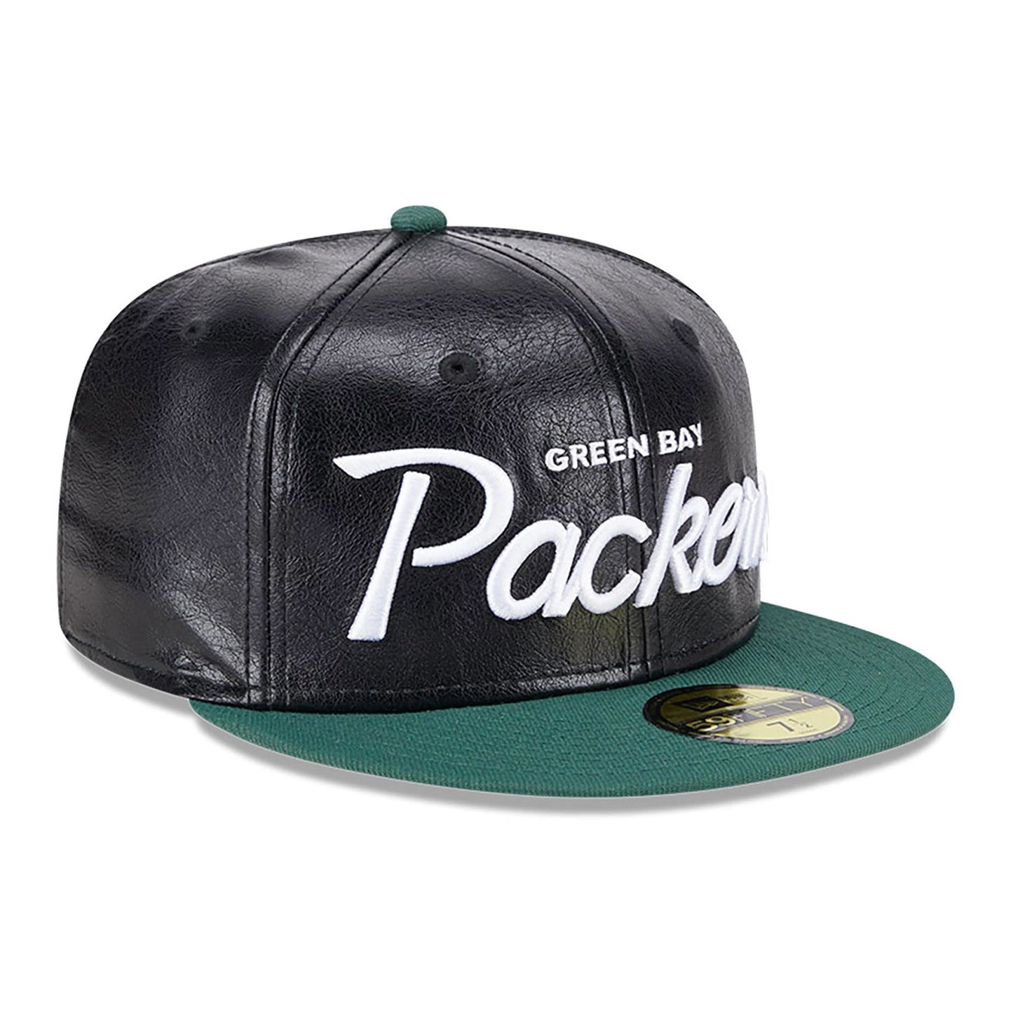 This is a Green Bay Packers Faux Leather Crown Black 59FIFTY Fitted Cap 3