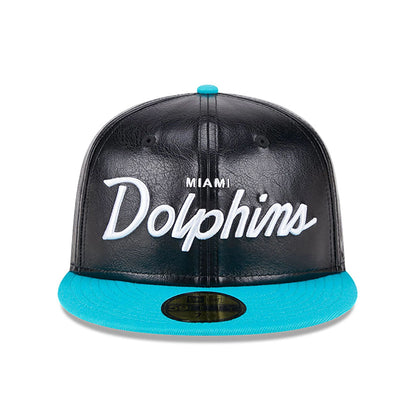 This is a Miami Dolphins Faux Leather Crown Black 59FIFTY Fitted Cap 4