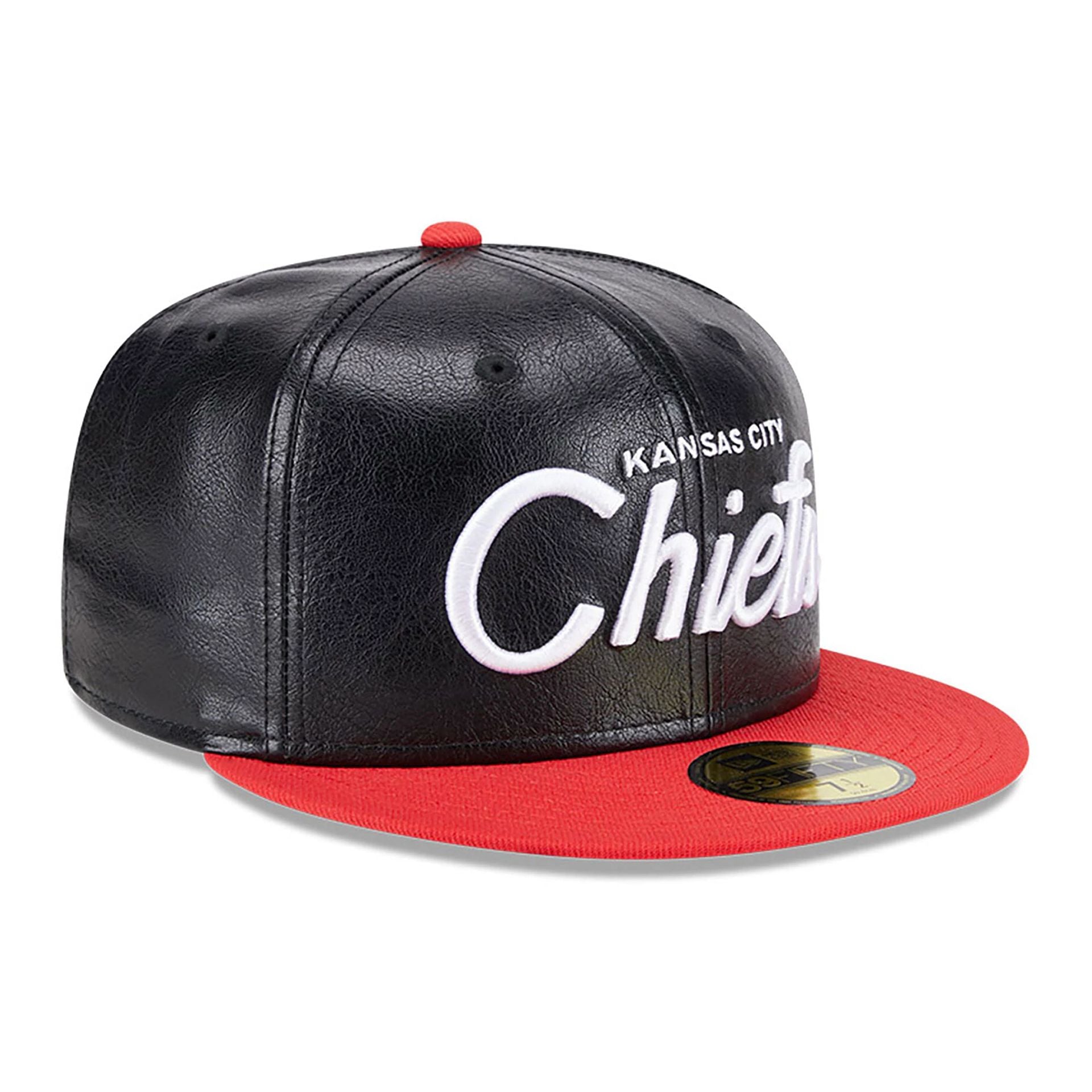 This is a Kansas City Chiefs Faux Leather Crown Black 59FIFTY Fitted Cap 3