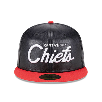 This is a Kansas City Chiefs Faux Leather Crown Black 59FIFTY Fitted Cap 4