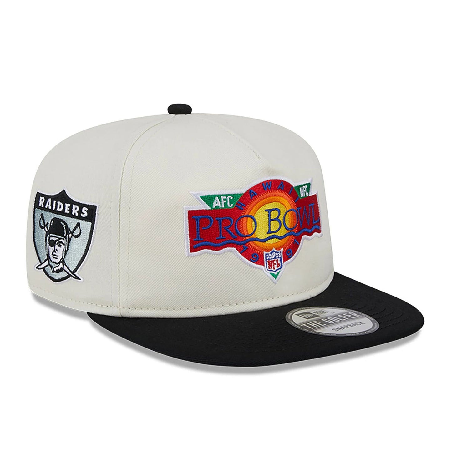 This is a Oakland Raiders Pro Bowl Patch White Golfer Cap 1