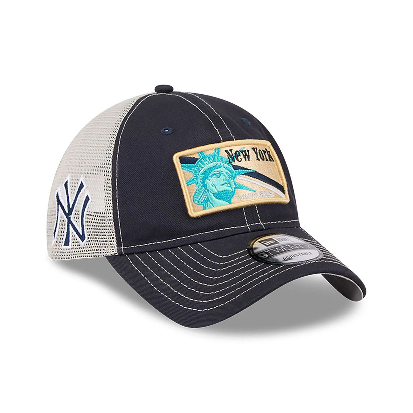 This is a New York Yankees State Souvenir White 9TWENTY Adjustable Cap 1