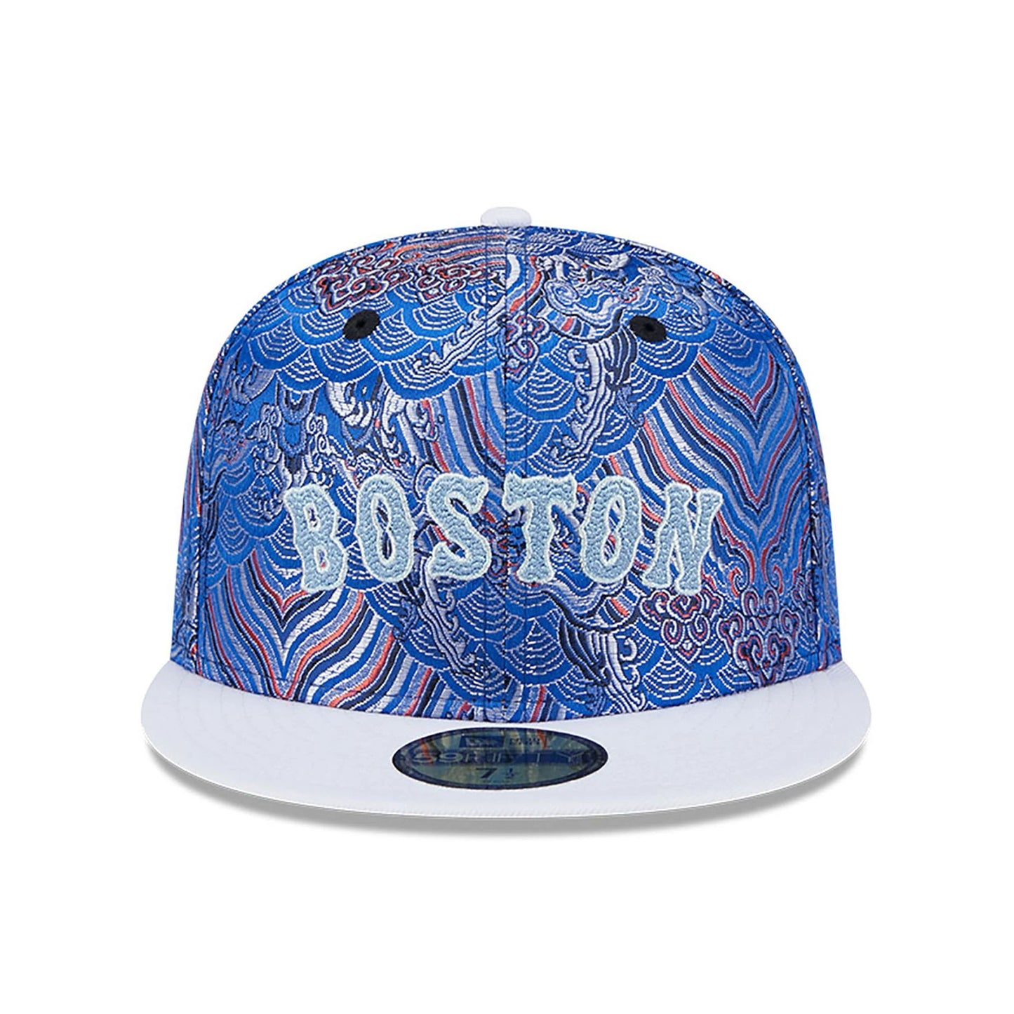 This is a Boston Red Sox Wave Fill All Over Print Blue 59FIFTY Fitted Cap 3