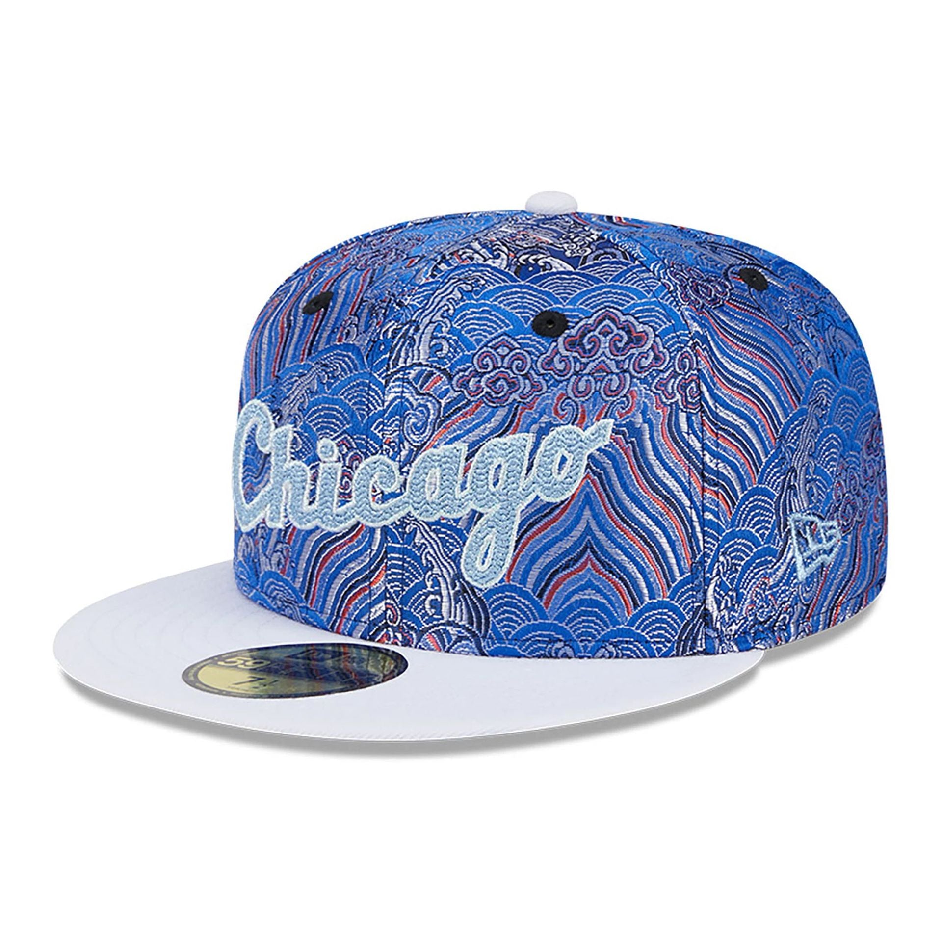 This is a Chicago White Sox Wave Fill All Over Print Blue 59FIFTY Fitted Cap 1