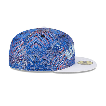 This is a New York Yankees Wave Fill All Over Print Blue 59FIFTY Fitted Cap 6