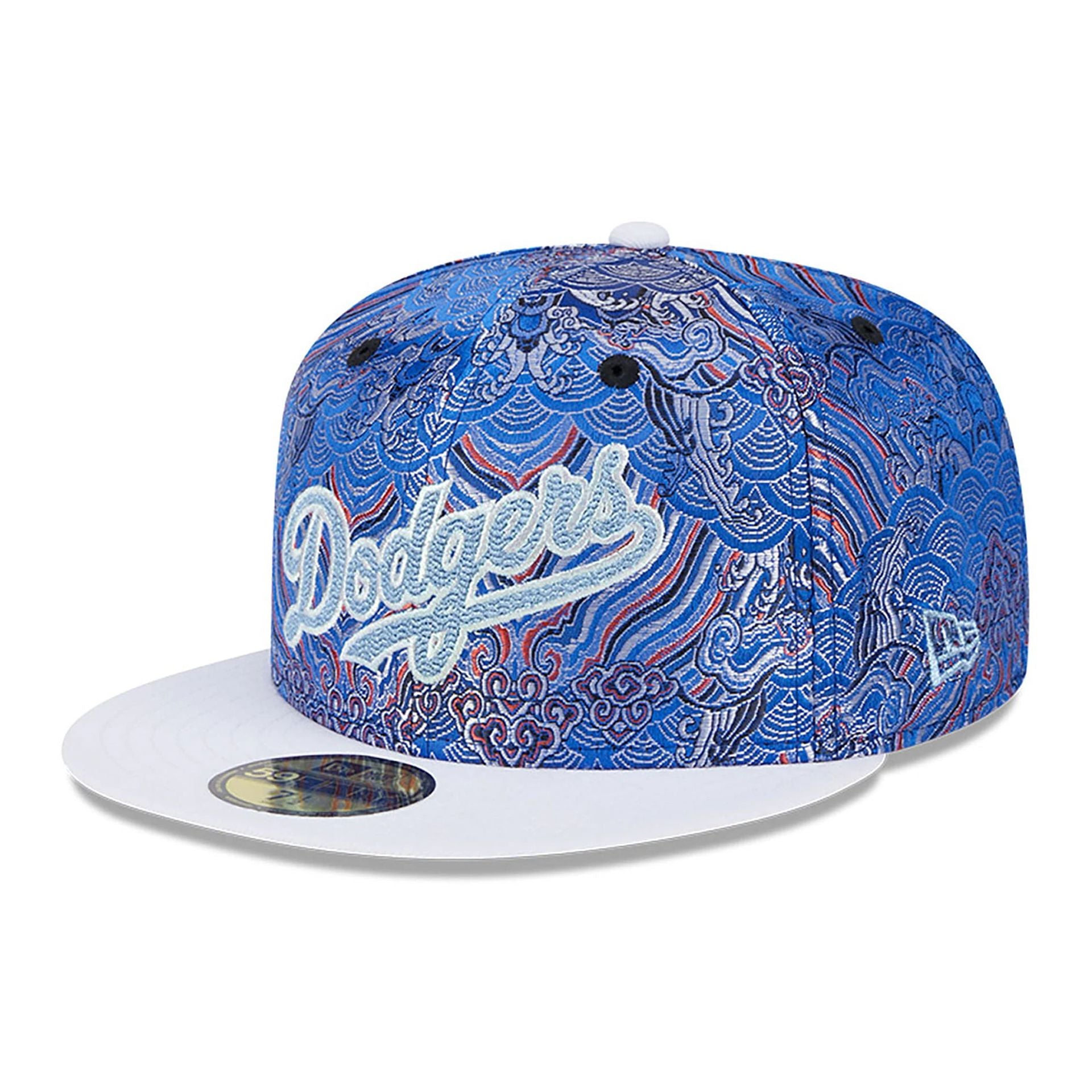 This is a LA Dodgers Wave Fill All Over Print Blue 59FIFTY Fitted Cap 1