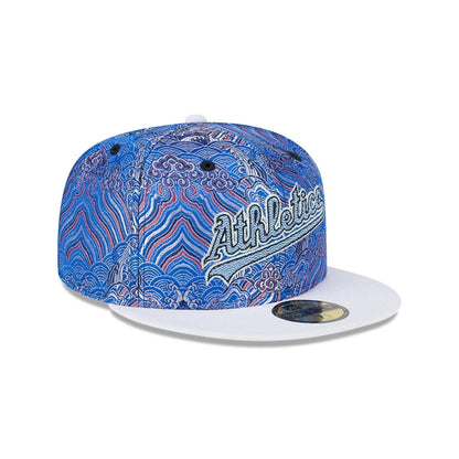 This is a Oakland Athletics Wave Fill All Over Print Blue 59FIFTY Fitted Cap 4