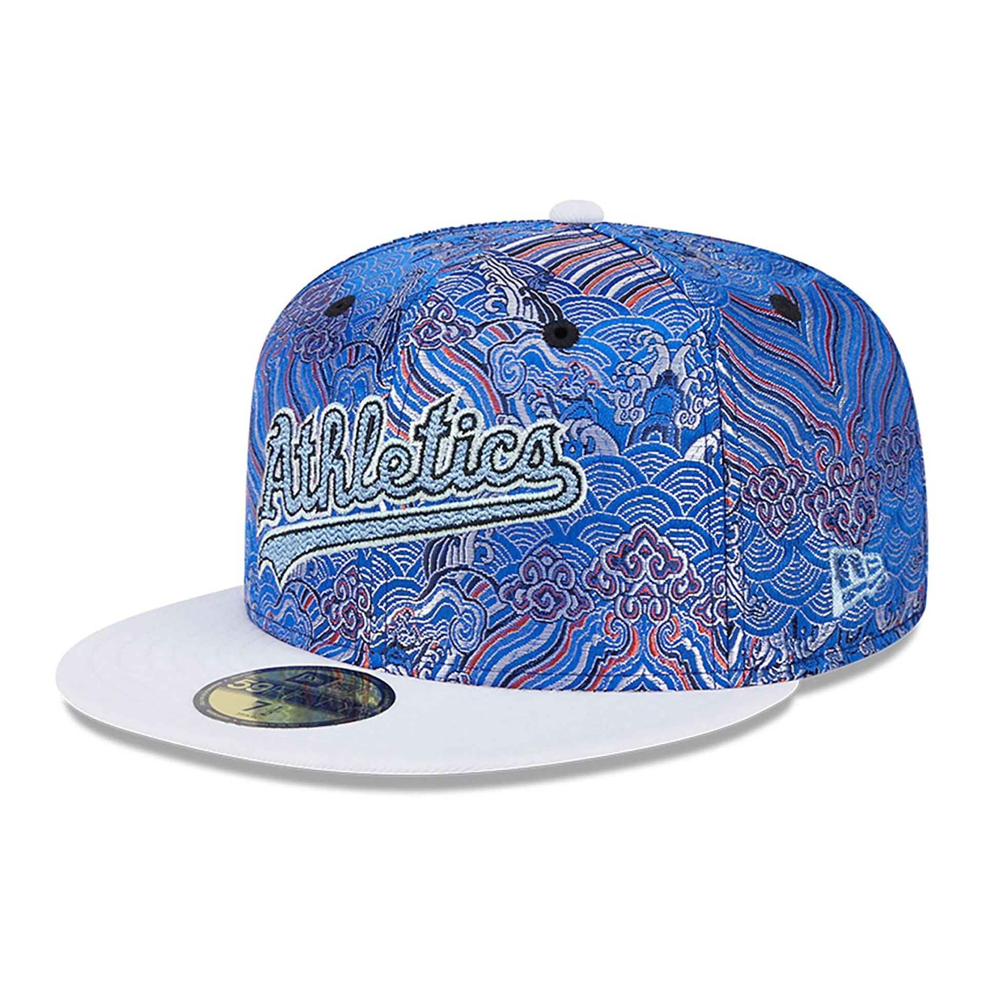 This is a Oakland Athletics Wave Fill All Over Print Blue 59FIFTY Fitted Cap 1