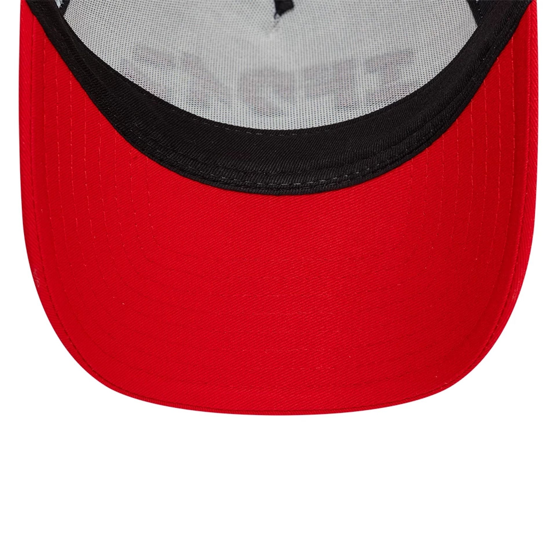 This is a Edwin x New Era Red 9FORTY A-Frame Trucker Adjustable Cap 2