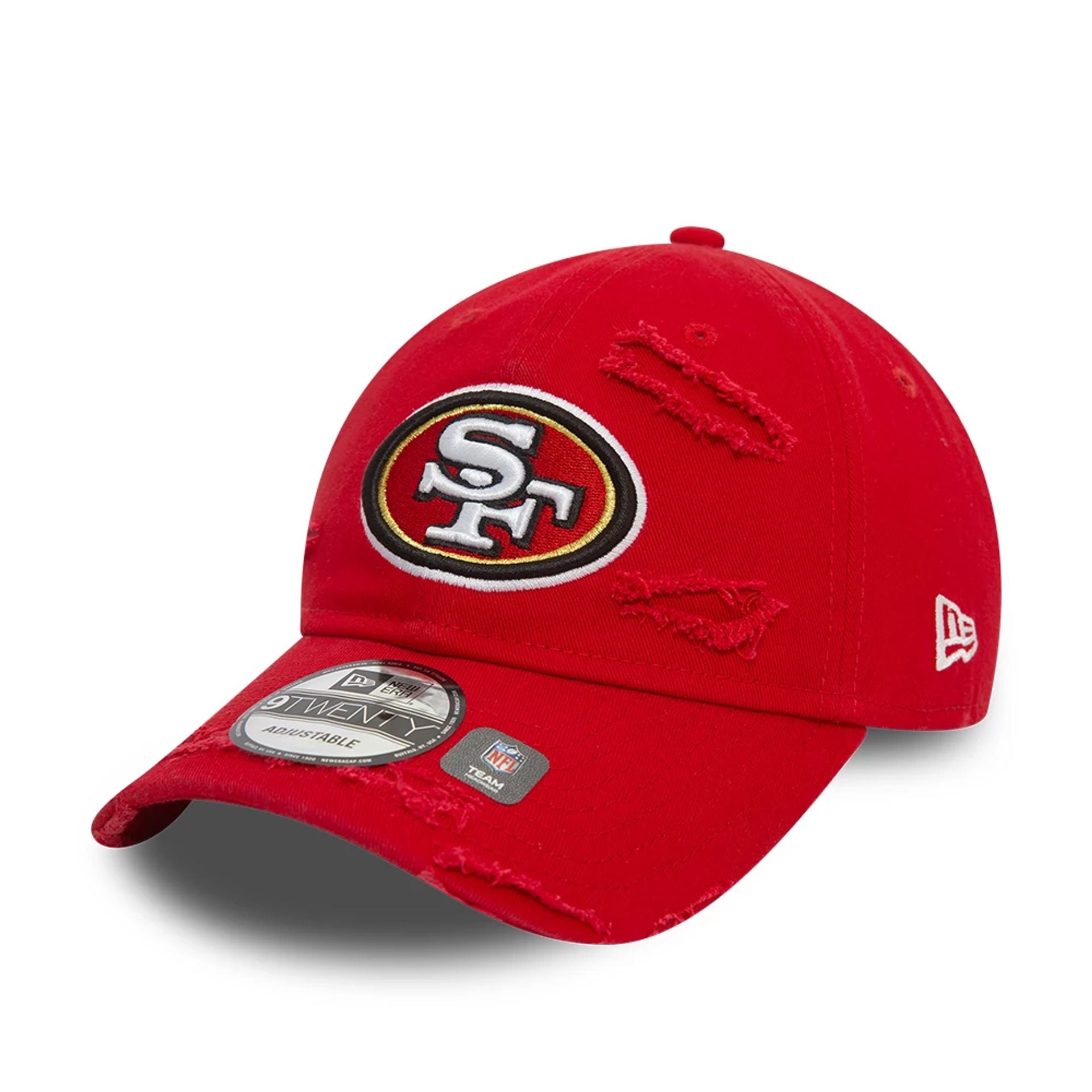 This is a San Francisco 49ers NFL Distressed Red 9TWENTY Adjustable Cap 1