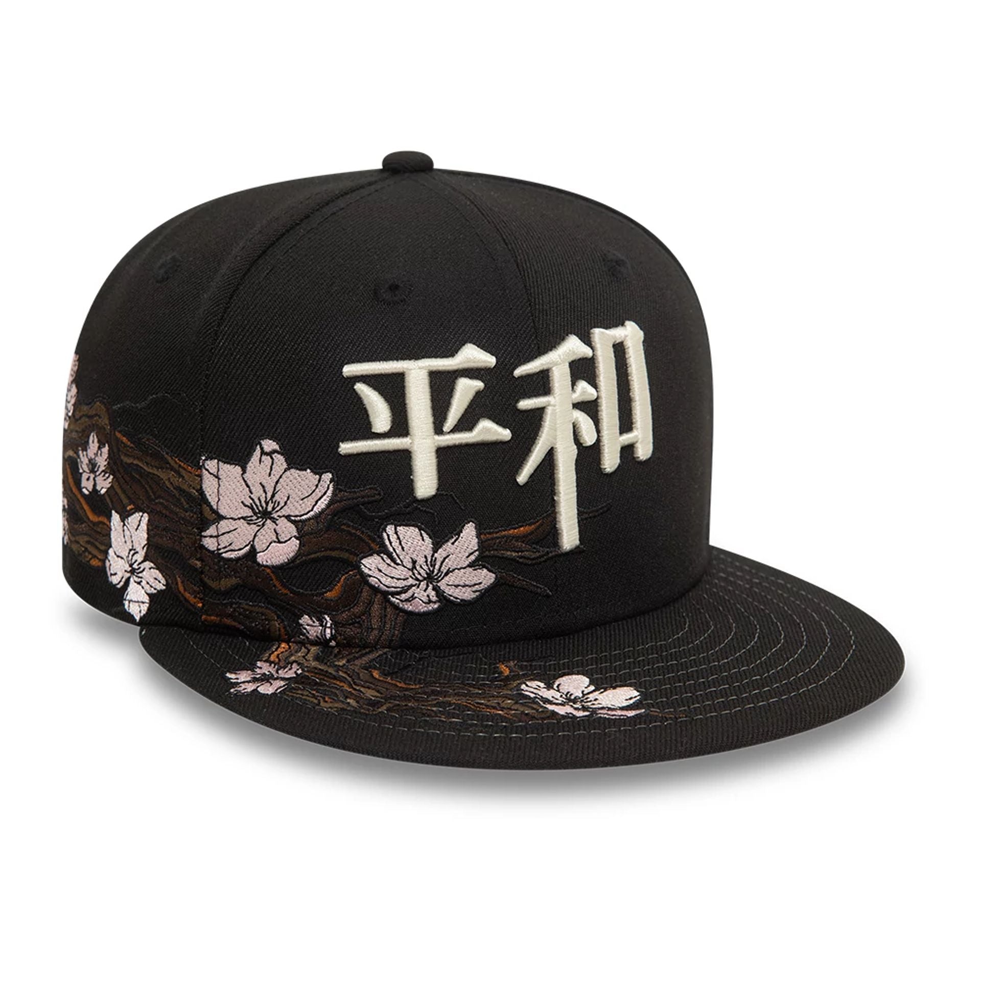 This is a New Era Cherry Blossom Peace Black 59FIFTY Fitted Cap 1