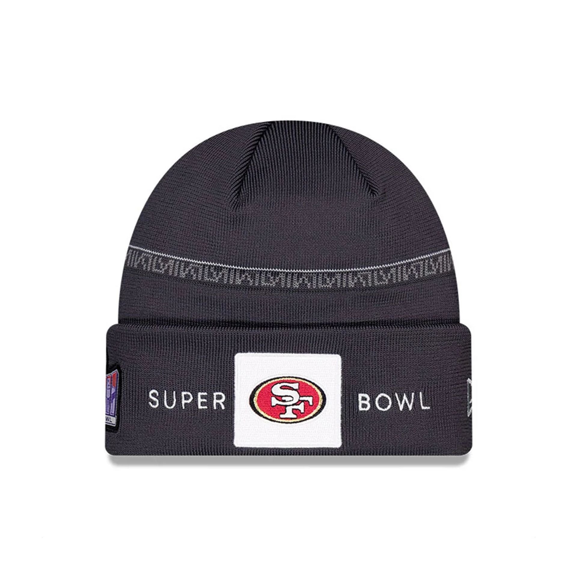 This is a San Francisco 49Ers Super Bowl LVIII Opening Night Dark Grey Cuff Knit Beanie Hat 2