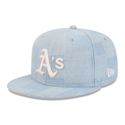 This is a Oakland Athletics Denim Patchwork Open Blue 9FIFTY Snapback Cap 1