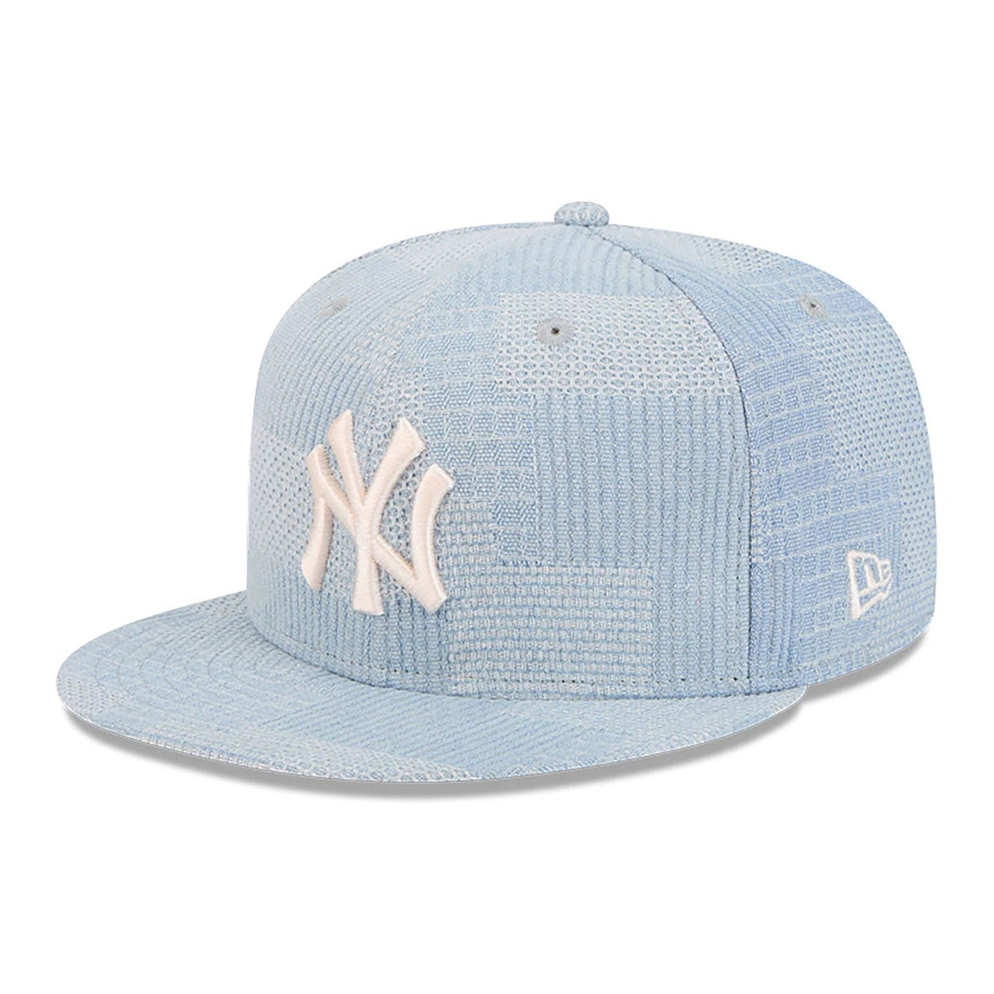 This is a New York Yankees Denim Patchwork Open Blue 9FIFTY Snapback Cap 1