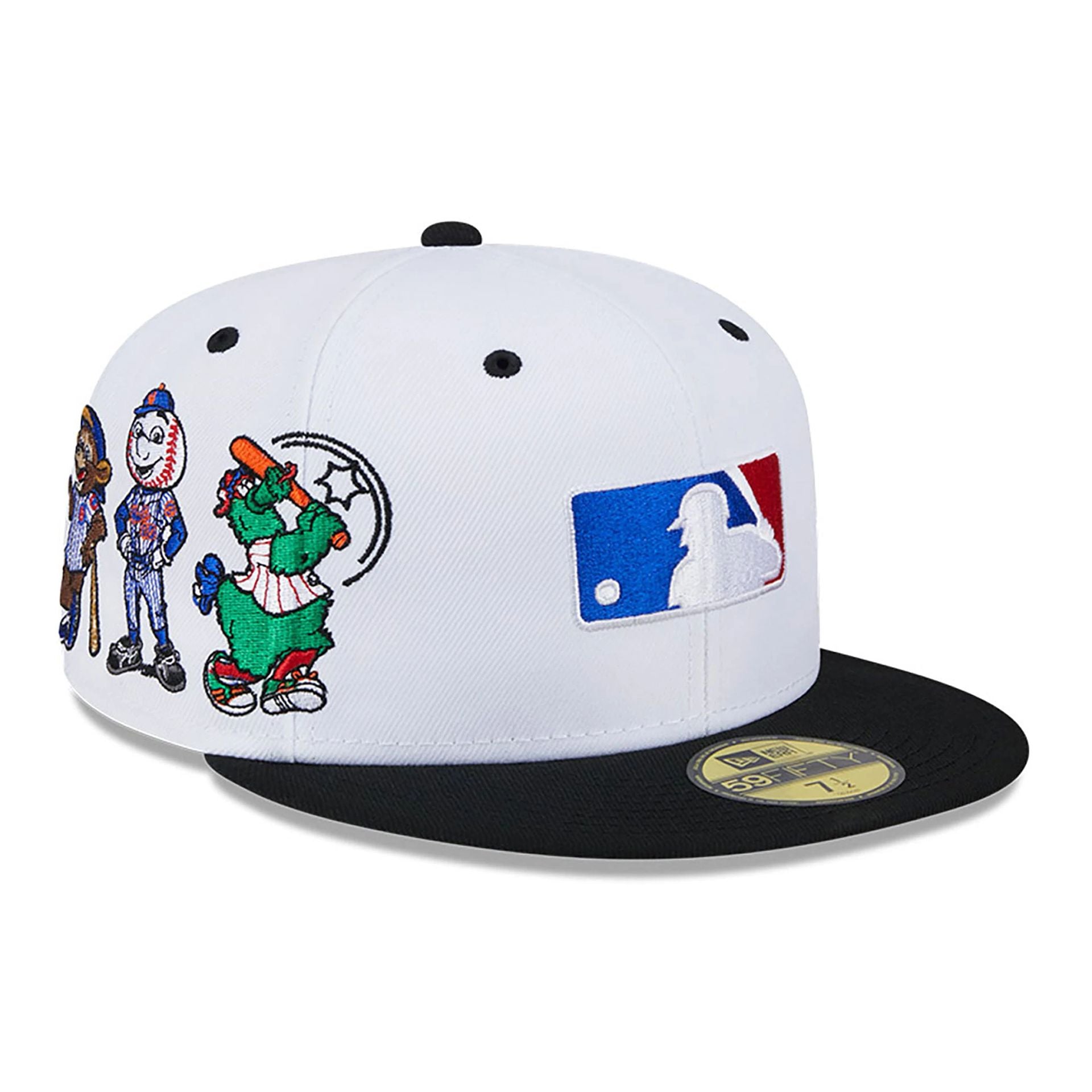 This is a National League Logo MLB League Mascots White 59FIFTY Fitted Cap 1