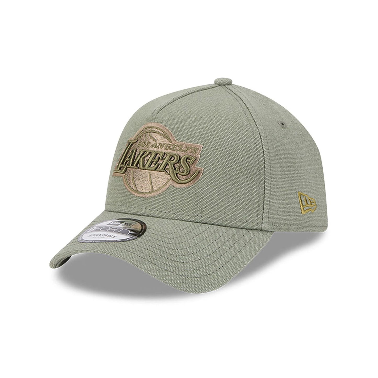 This is a LA Lakers Logo Essentials Green 9FORTY A-Frame Adjustable Cap 1