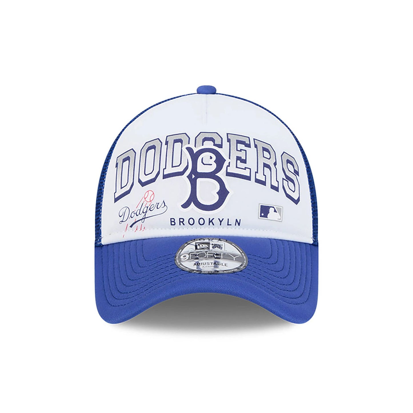 This is a LA Dodgers Retro Wordmark Blue 9FORTY A-Frame Trucker Adjustable Cap 3