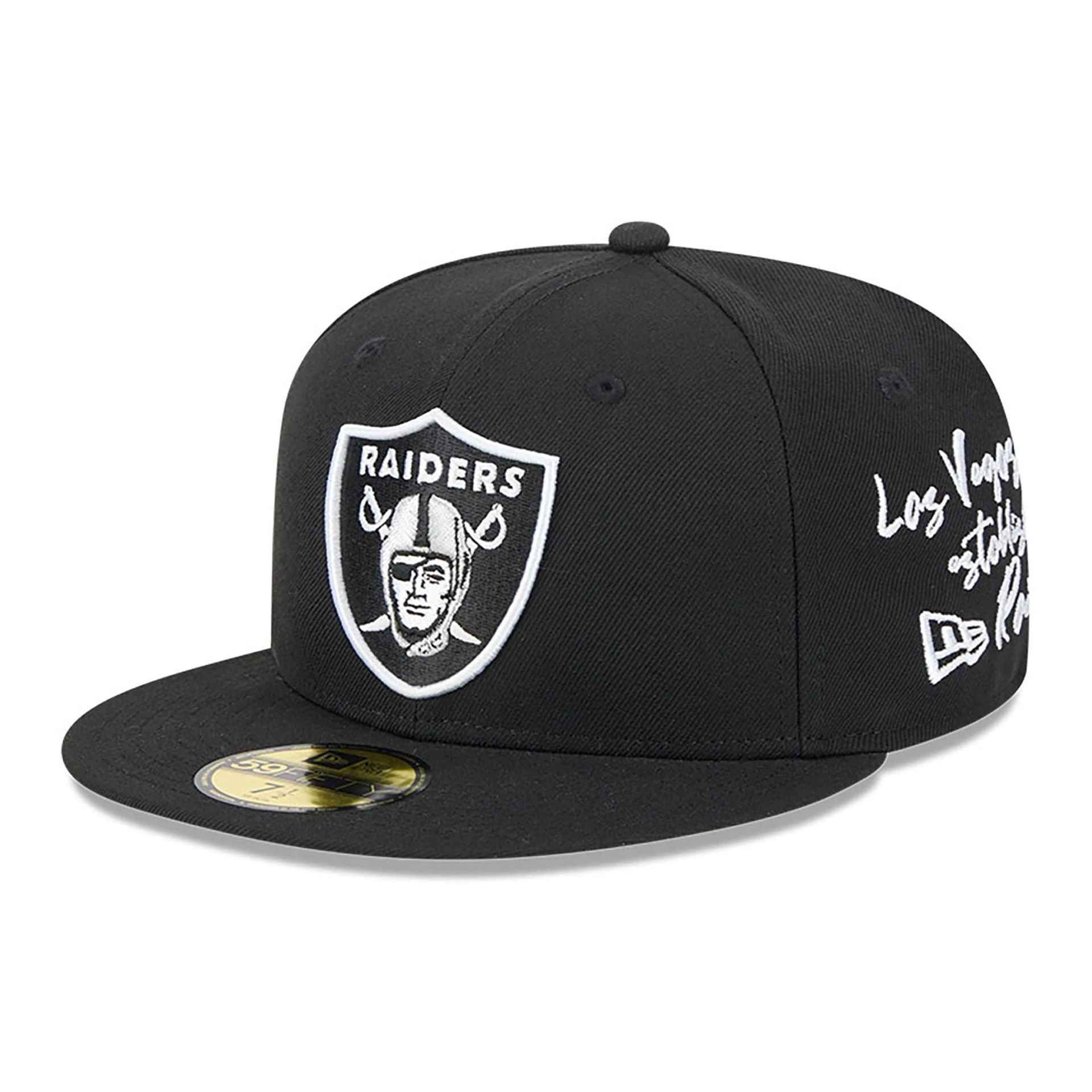 This is a Las Vegas Raiders Team Verbiage Black 59FIFTY Fitted Cap 1