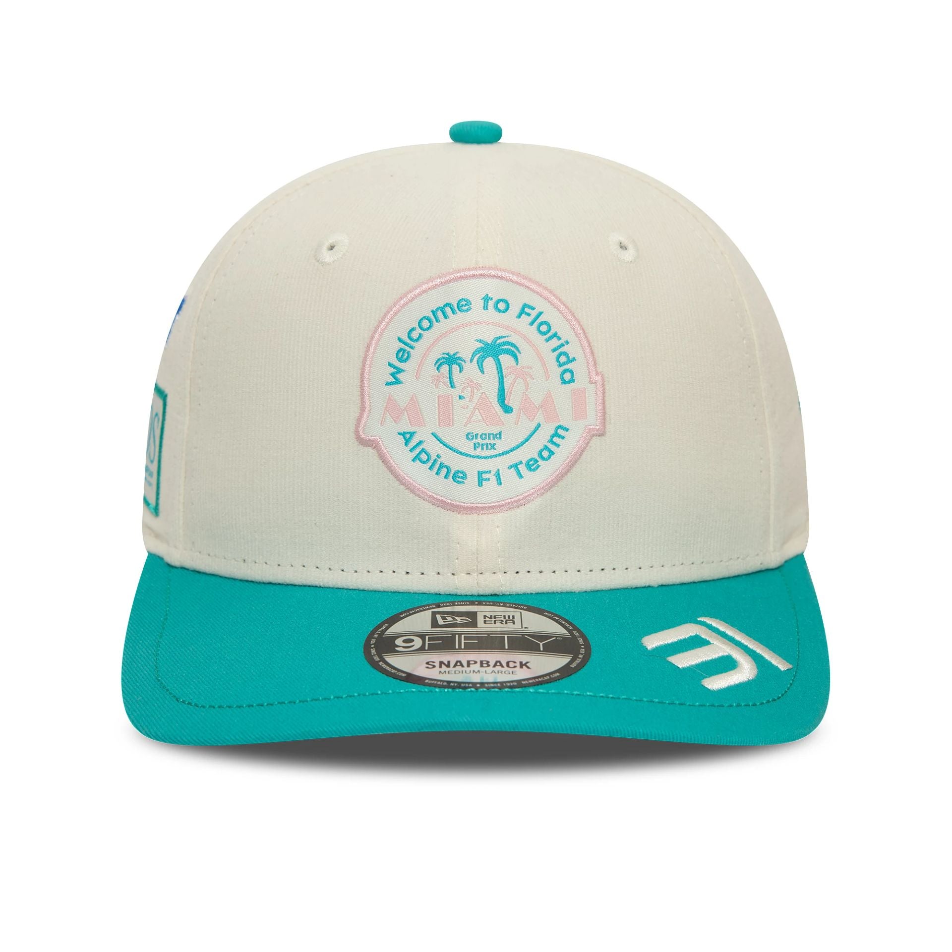 This is a Alpine Racing Esteban Ocon Miami Race Special White 9FIFTY Original Fit Snapback Cap 4