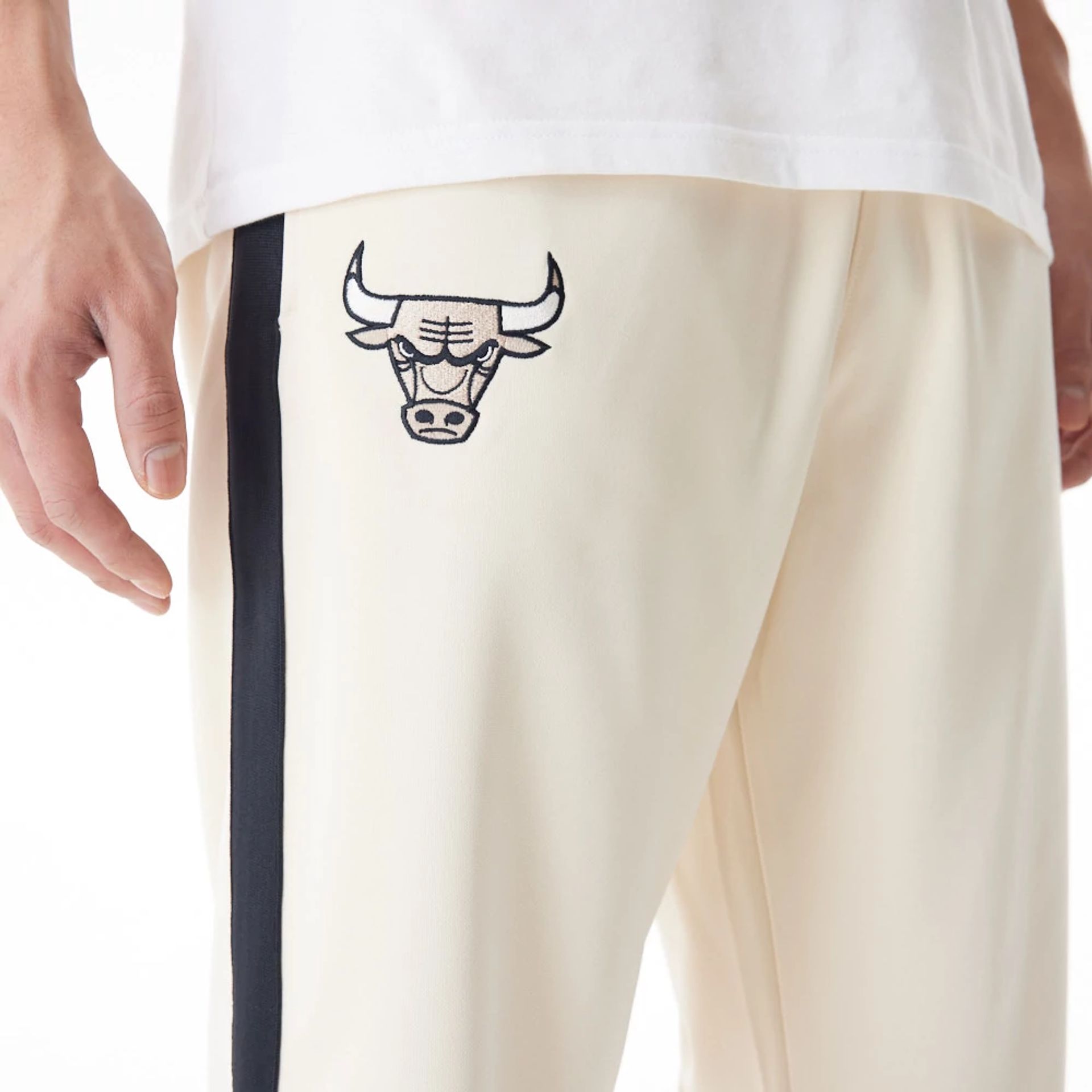 The Male model is wearing Chicago Bulls NBA Lifestyle Light Beige Straight Joggers  6