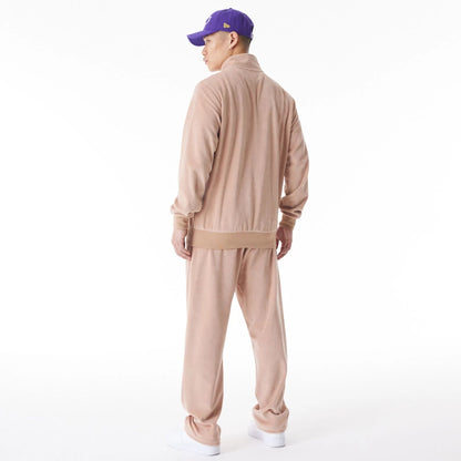 The Male model is wearing LA Lakers NBA Lifestyle Velour Beige Track Jacket  10