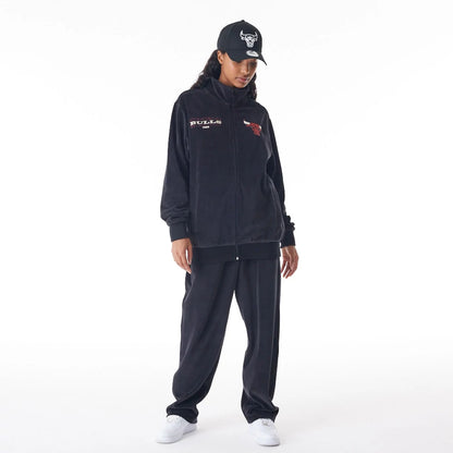 The Male model is wearing Chicago Bulls NBA Lifestyle Velour Black Track Jacket  3