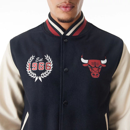 The Male model is wearing Chicago Bulls NBA Lifestyle Black Varsity Jacket  6