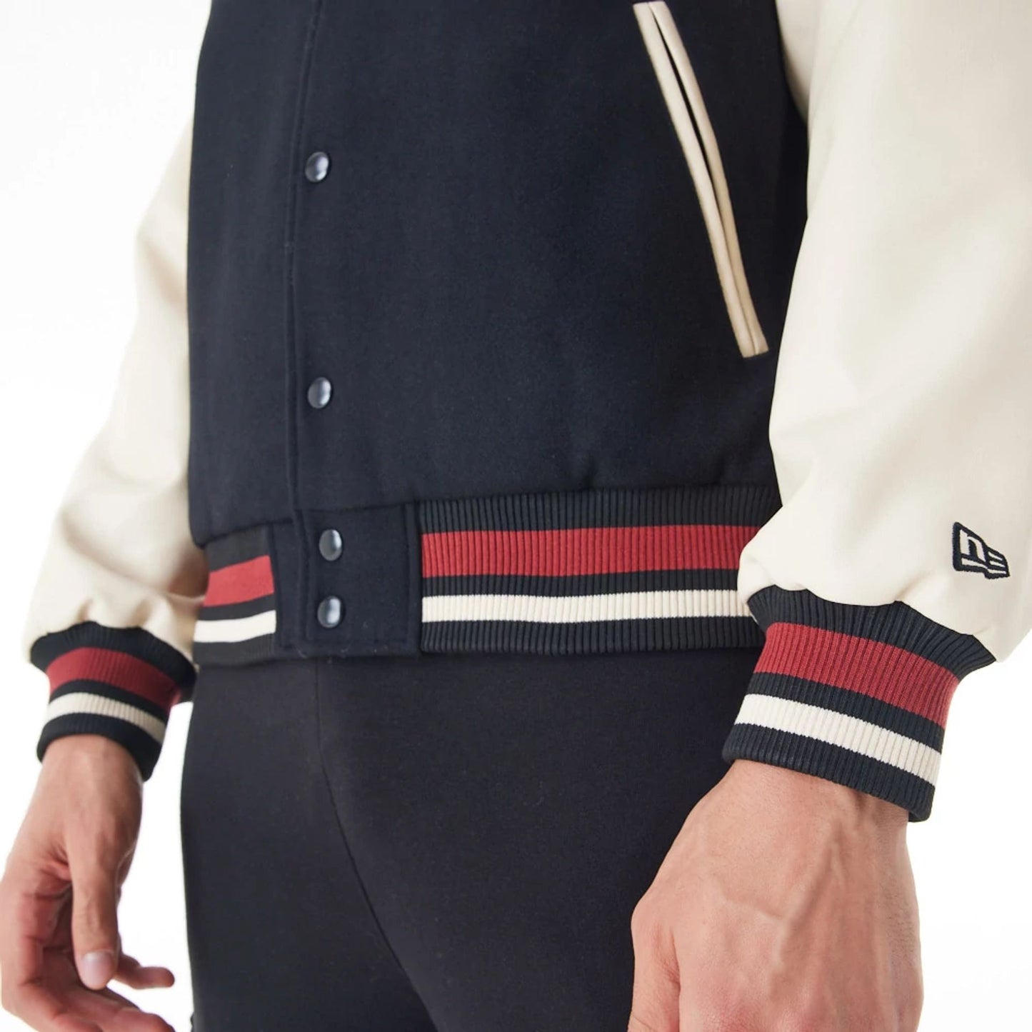 The Male model is wearing Chicago Bulls NBA Lifestyle Black Varsity Jacket  3