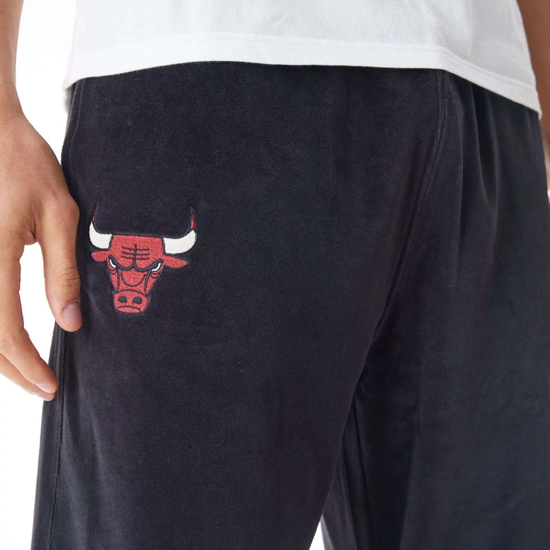 The Male model is wearing Chicago Bulls NBA Lifestyle Velour Black Track Joggers  9