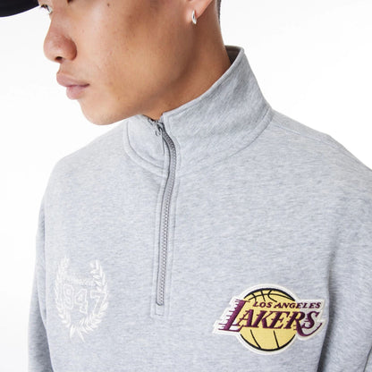 The Male model is wearing LA Lakers NBA Lifestyle Grey Quarter Zip Sweater  9