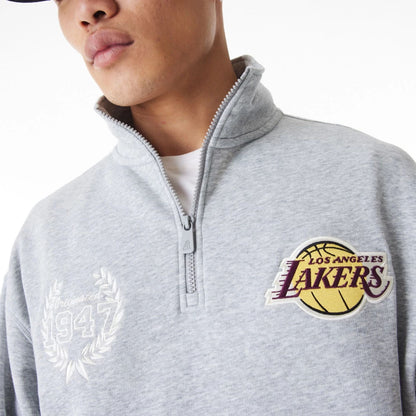 The Male model is wearing LA Lakers NBA Lifestyle Grey Quarter Zip Sweater  7