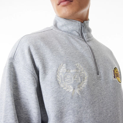 The Male model is wearing LA Lakers NBA Lifestyle Grey Quarter Zip Sweater  8