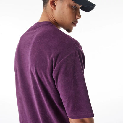 The Male model is wearing LA Lakers NBA Lifestyle Velour Dark Purple Oversized T-Shirt  5