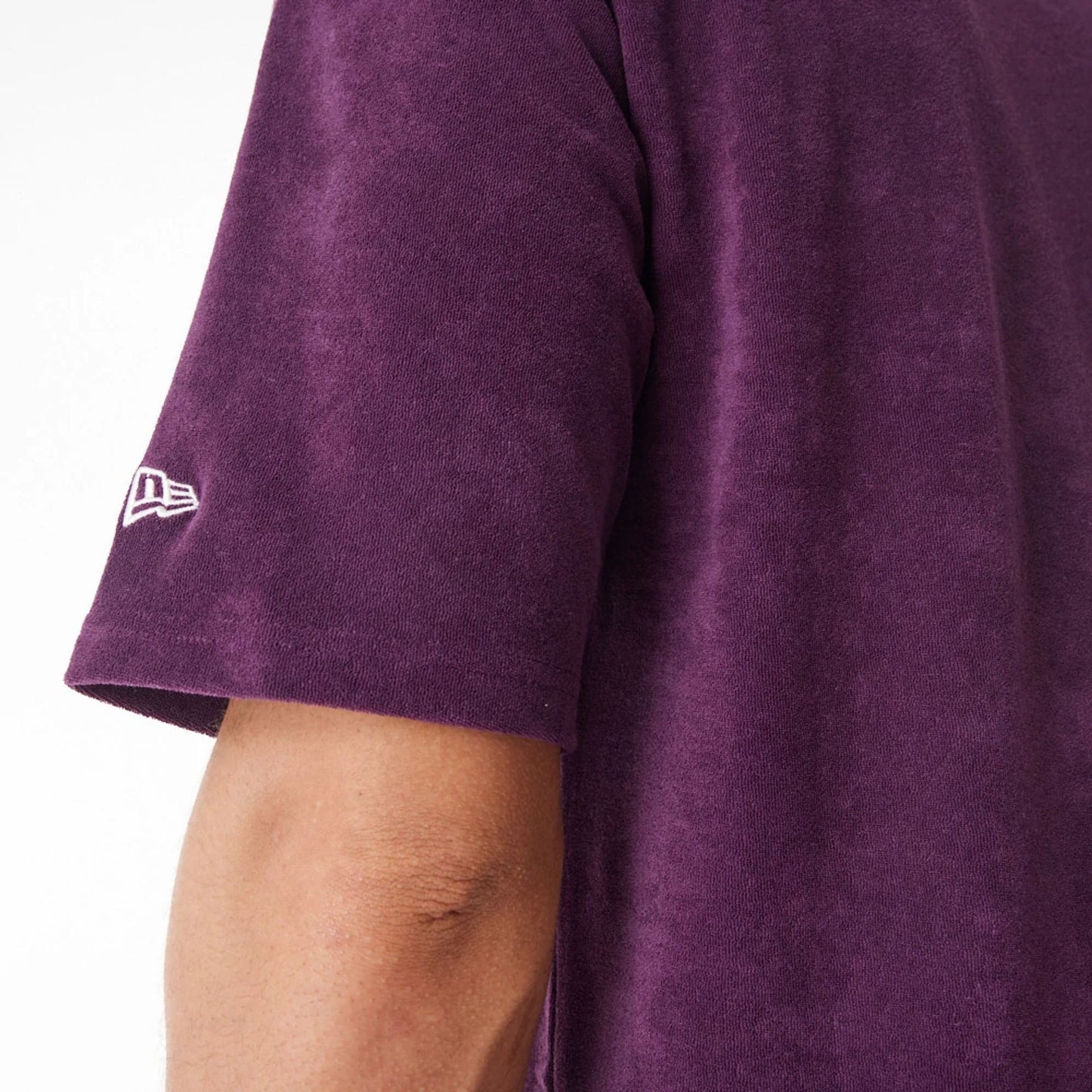 The Male model is wearing LA Lakers NBA Lifestyle Velour Dark Purple Oversized T-Shirt  2