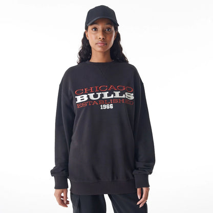 The Male model is wearing Chicago Bulls NBA Lifestyle Black Oversized Crew Neck Sweater  4