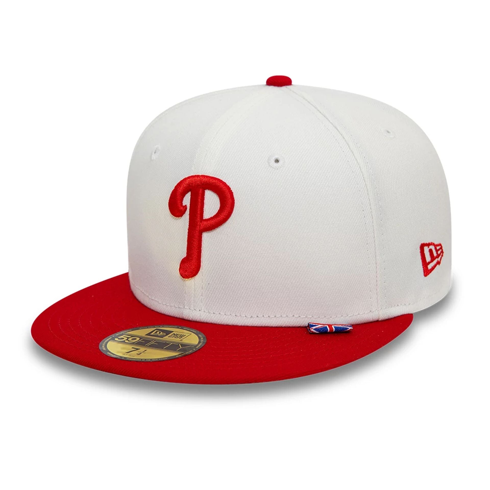 This is a Philadelphia Phillies MLB London Series 2024 Contrast White 59FIFTY Fitted Cap 1