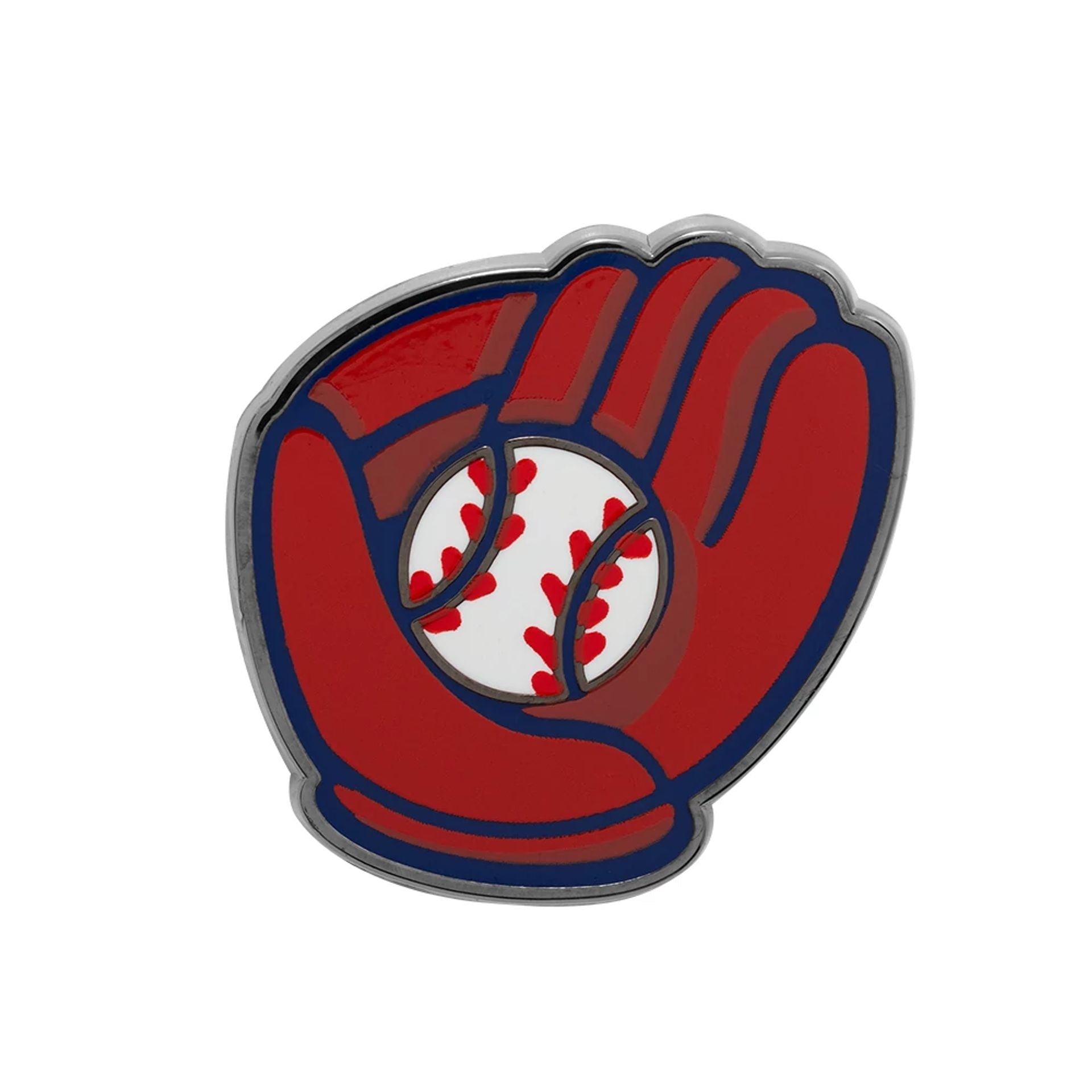 This is a New Era Baseball Glove Red Pin Badge 1