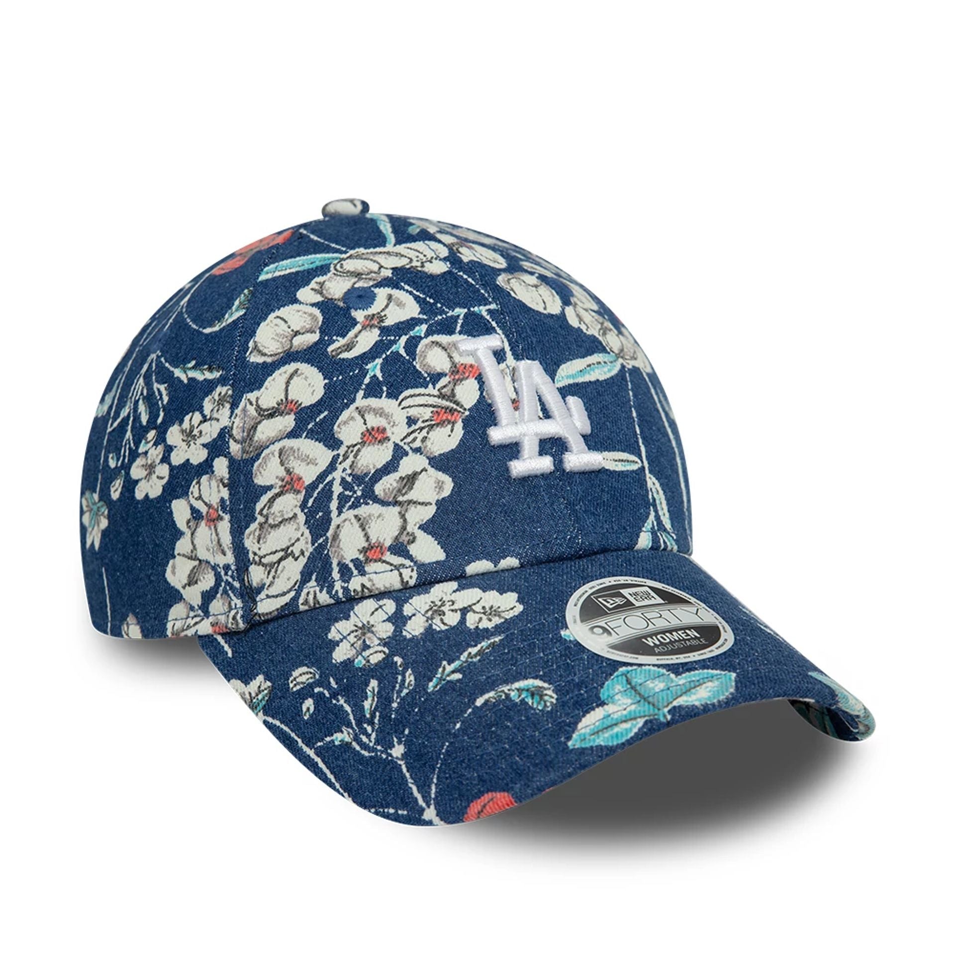 This is a LA Dodgers Womens Denim Floral Dark Blue 9FORTY Adjustable Cap 2